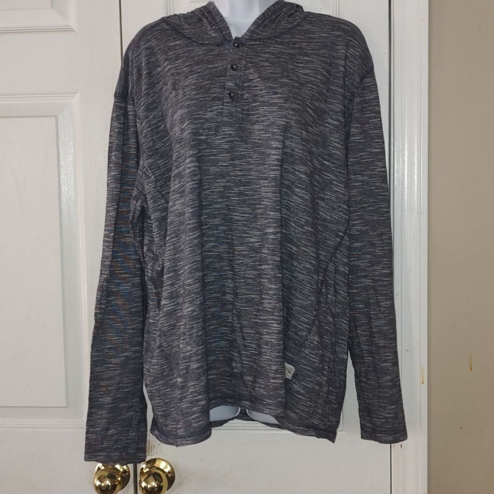 PD&C blue white striped long sleeve hoodie t-shirt  Sz XL